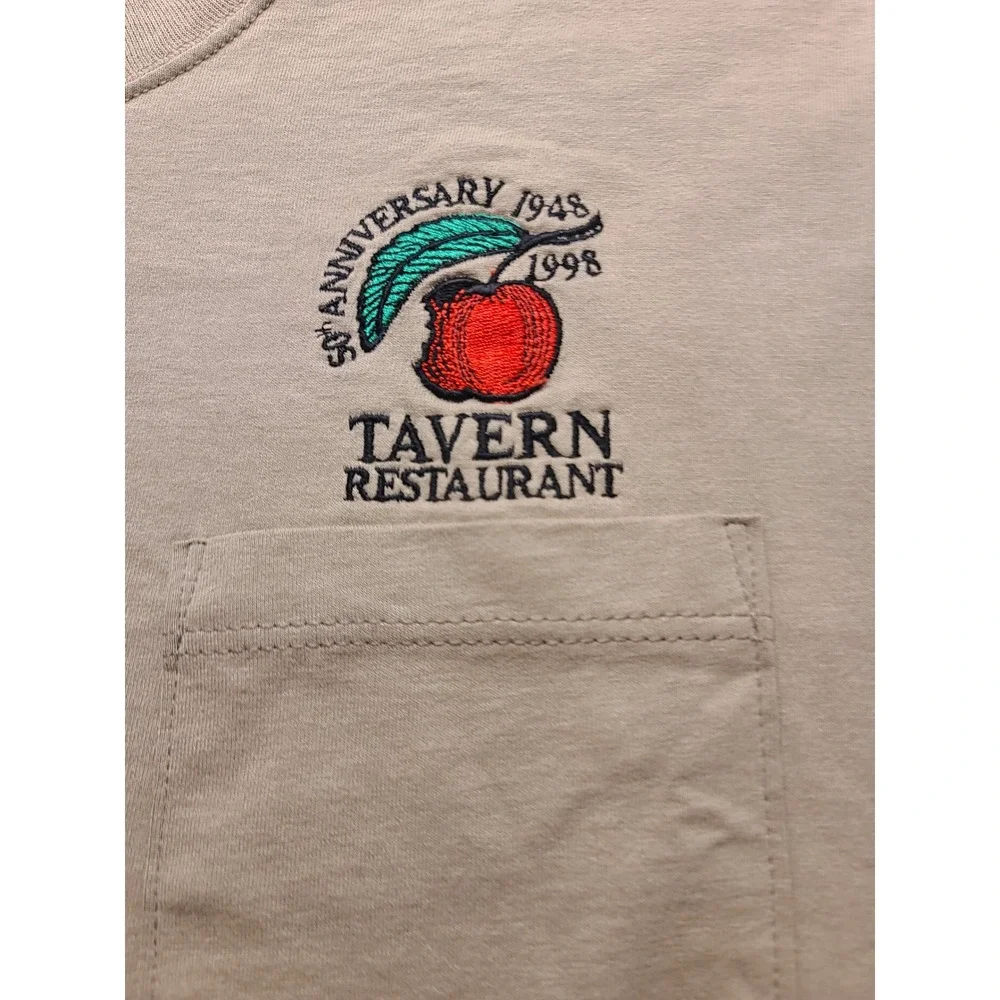 Vintage Russell Athletic High Cotton Pocket Men's T-shirt Tan Tavern Resto L